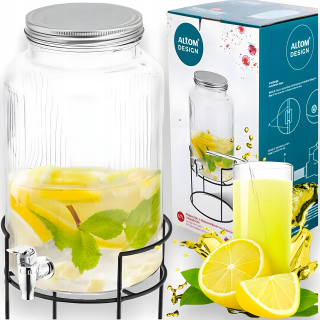 ALTOM DIZAJNOVÁ SKLENENÁ DŽBA S KOHÚTKOM NA LIMONÁDOVÉ NÁPOJE NA STOJAN 5,7L